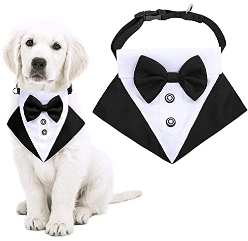 KUTKUT Formal Dog Tux Bandana | Dog Wedding Bandana, Adjustable Dog Bowtie Collar Bandana, Adjustable Neckerchief for Small Dog. (Size: M, Adjustable Neck: 35 cm - 50 cm) - Image 1