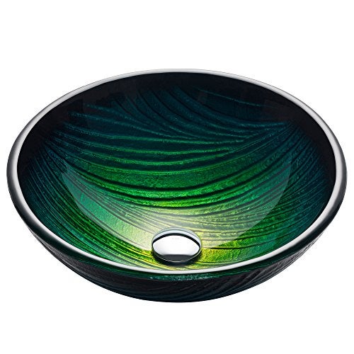 KRAUS Nature Series™ Round Green Glass Vessel Bathroom Sink, 17 inch GV-391-19mm - Image 1
