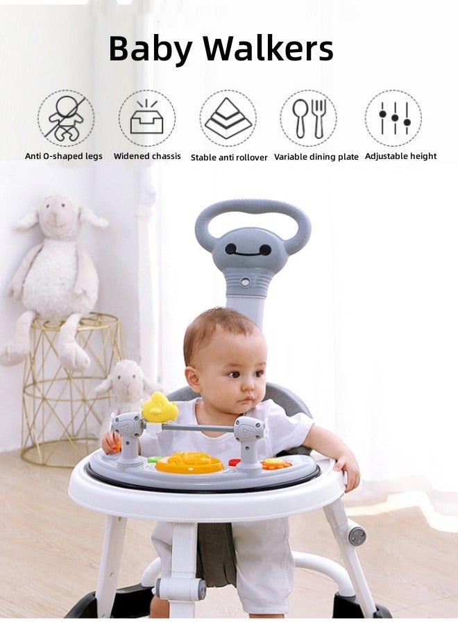 Aissiora Baby Stroller Silent Wheel Anti o-shaped Leg Anti Fall Anti Rollover Walker Assistance Can Sit On A Handcart U-shaped With Music Disc And Foot Pad, Walking Short Push Handle And Adult Long Push Hand  - Image 5