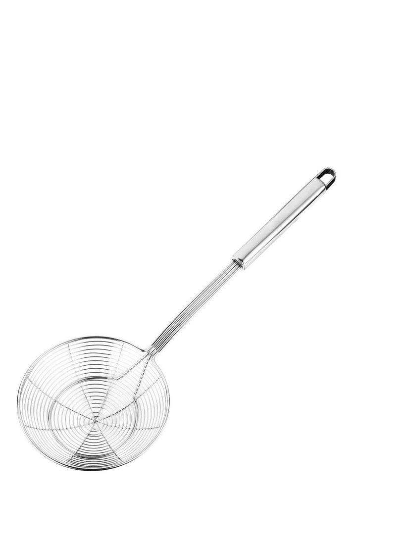 NIBEMINENT Solid Stainless Steel Spider Strainer Skimmer Ladle for Cooking and Frying, Best Utensils Kitchen Professional Wire with Spiral Mesh 5.4 Inch - Image 1