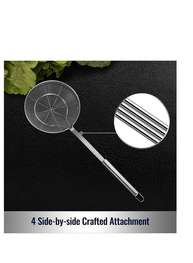 NIBEMINENT Solid Stainless Steel Spider Strainer Skimmer Ladle for Cooking and Frying, Best Utensils Kitchen Professional Wire with Spiral Mesh 5.4 Inch - Image 3
