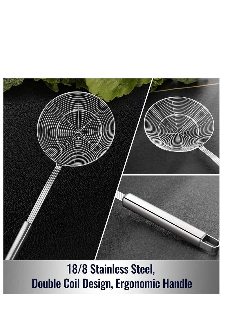 NIBEMINENT Solid Stainless Steel Spider Strainer Skimmer Ladle for Cooking and Frying, Best Utensils Kitchen Professional Wire with Spiral Mesh 5.4 Inch - Image 4