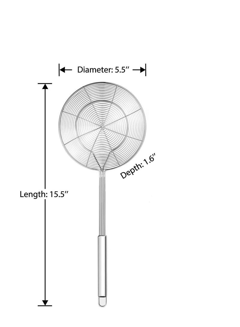 NIBEMINENT Solid Stainless Steel Spider Strainer Skimmer Ladle for Cooking and Frying, Best Utensils Kitchen Professional Wire with Spiral Mesh 5.4 Inch - Image 2