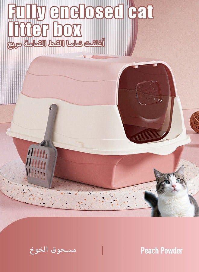 Cat Litter Box with Lid,Fully enclosed cat toilet,Enclosed Cat Toilet Removable Sandbox Kitty Litter Tray with Front Door Flap Pet Accessories for Small Cat Sand basin splash proof,(pink) - Image 1