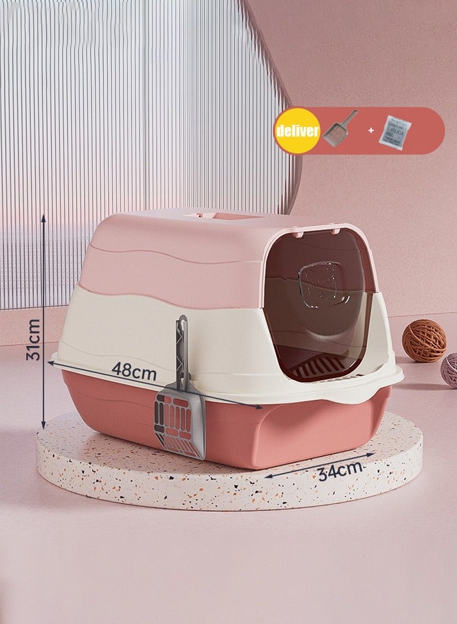 Cat Litter Box with Lid,Fully enclosed cat toilet,Enclosed Cat Toilet Removable Sandbox Kitty Litter Tray with Front Door Flap Pet Accessories for Small Cat Sand basin splash proof,(pink) - Image 2