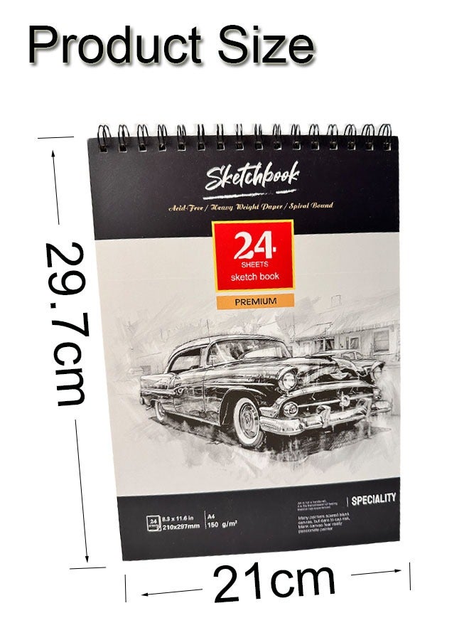GBQ 2PCS A4(21*29.7cm)Sketchbook 24 Sheets/Book A Total Of 48 Sheets Sketchbooks Spiral-Bound Hardcover Art Books - Image 2