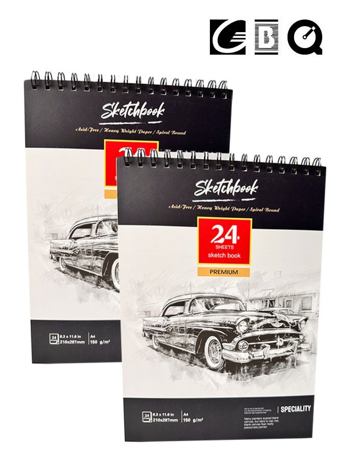 GBQ 2PCS A4(21*29.7cm)Sketchbook 24 Sheets/Book A Total Of 48 Sheets Sketchbooks Spiral-Bound Hardcover Art Books - Image 1