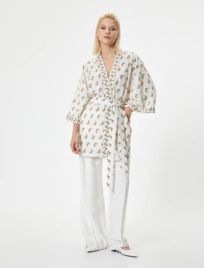 KOTON Linen Blend Floral Kimono
