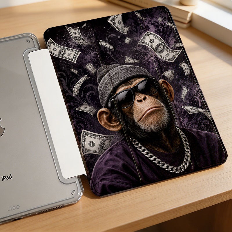 Tablet Case for iPad, Money Rain Monkey With Sunglasses, iPad Protective Case for Mini Air Pro 4 5 6 7 8 9 10 11 12, for 7.9 8.3 9.7 10.2 10.5 10.9 11 12.9 13 inch Clear Acrylic Shockproof Cover with Stand - Image 3