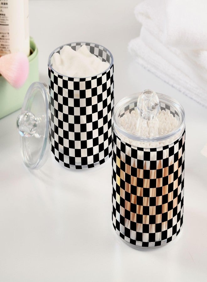 BOENLE 2 Pack Qtip Holder Organizer Dispenser Black White Checkered Pattern Bathroom Storage Canister Cotton Ball Holder Container for Cotton Pads/Swabs/Floss - Image 2