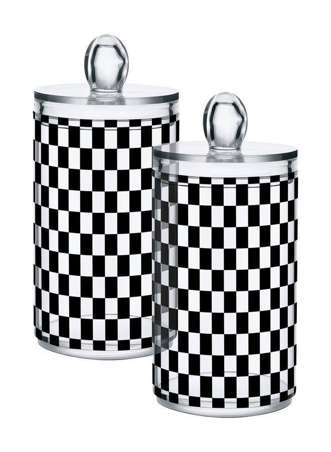 BOENLE 2 Pack Qtip Holder Organizer Dispenser Black White Checkered Pattern Bathroom Storage Canister Cotton Ball Holder Container for Cotton Pads/Swabs/Floss - Image 1