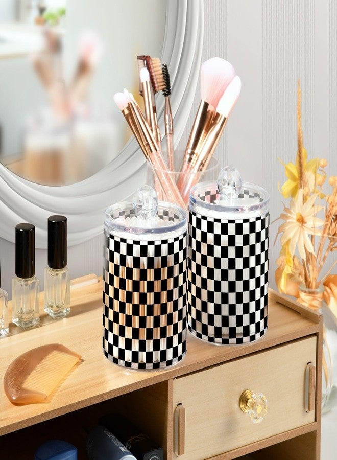 BOENLE 2 Pack Qtip Holder Organizer Dispenser Black White Checkered Pattern Bathroom Storage Canister Cotton Ball Holder Container for Cotton Pads/Swabs/Floss - Image 3