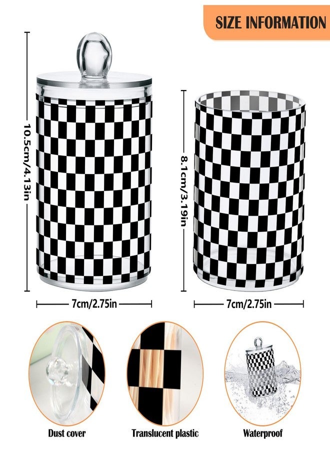 BOENLE 2 Pack Qtip Holder Organizer Dispenser Black White Checkered Pattern Bathroom Storage Canister Cotton Ball Holder Container for Cotton Pads/Swabs/Floss - Image 5