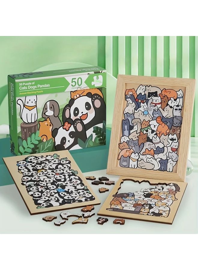 50 Piece Wooden Animal Puzzle Puppy Stacking Toy For Christmas Birthday Gift And Playtime - Image 4