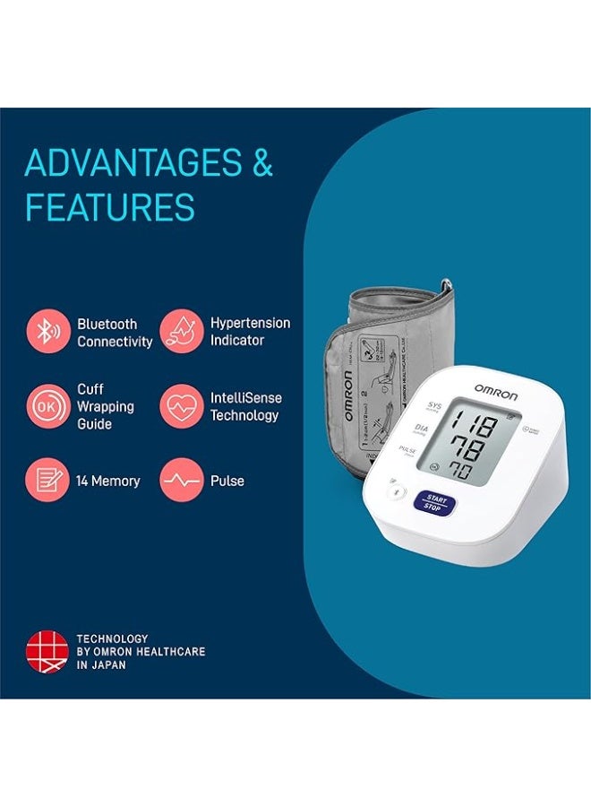 Omron HEM 7140T1 Bluetooth Arm Blood Pressure Monitor Recommended Brand By Doctors,With Japanese Technology,Cuff Wrapping Guide,Hypertension Indicator&Intellisense Technology For Accuracy Measurement - Image 2