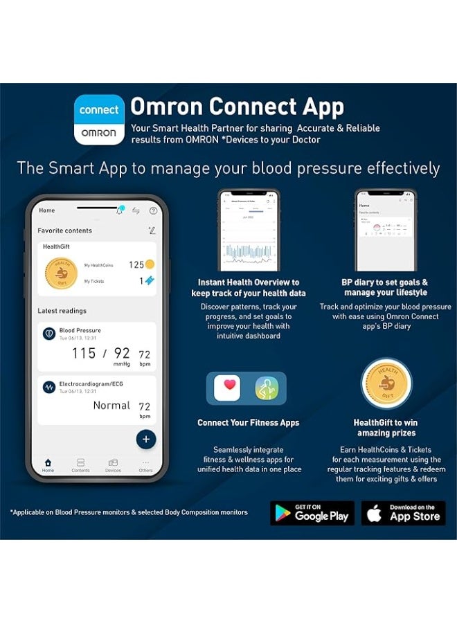 Omron HEM 7140T1 Bluetooth Arm Blood Pressure Monitor Recommended Brand By Doctors,With Japanese Technology,Cuff Wrapping Guide,Hypertension Indicator&Intellisense Technology For Accuracy Measurement - Image 4