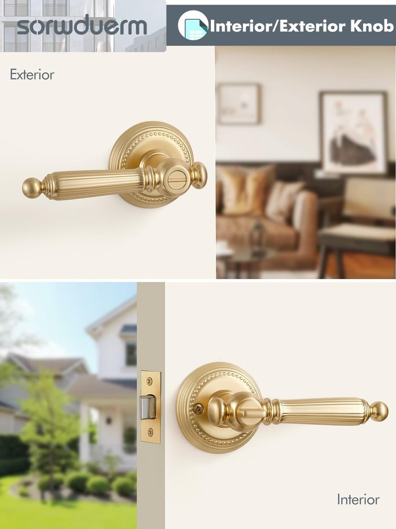 SORWDUERM 1 Pack Gold Door Lever Privacy Brushed Brass Door Handle Door Lever Bedroom and Bathroom Zinc Alloy - Image 4