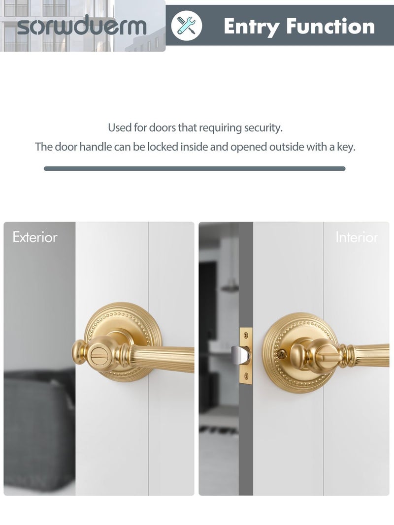 SORWDUERM 1 Pack Gold Door Lever Privacy Brushed Brass Door Handle Door Lever Bedroom and Bathroom Zinc Alloy - Image 5