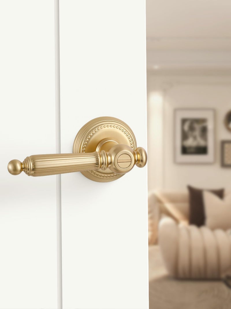 SORWDUERM 1 Pack Gold Door Lever Privacy Brushed Brass Door Handle Door Lever Bedroom and Bathroom Zinc Alloy - Image 2