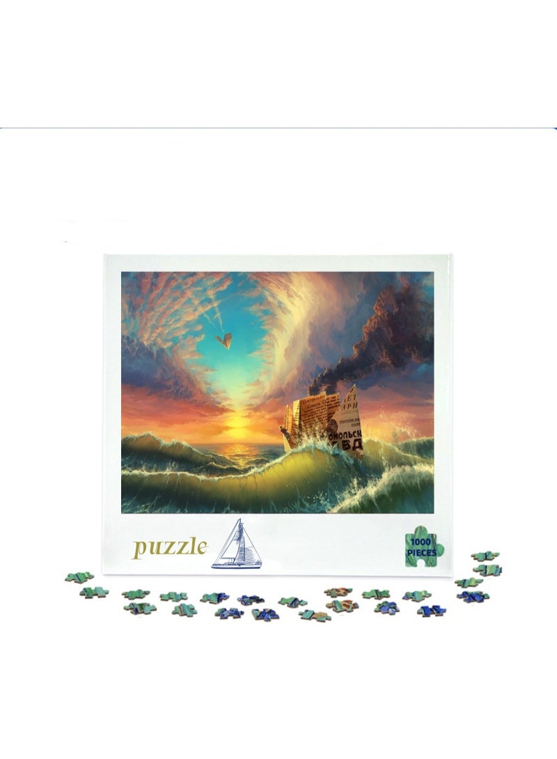 1000 piece puzzle | Paper boat wave themed puzzle | Puzzles and puzzle leisure toys suitable for adults and children - Image 2