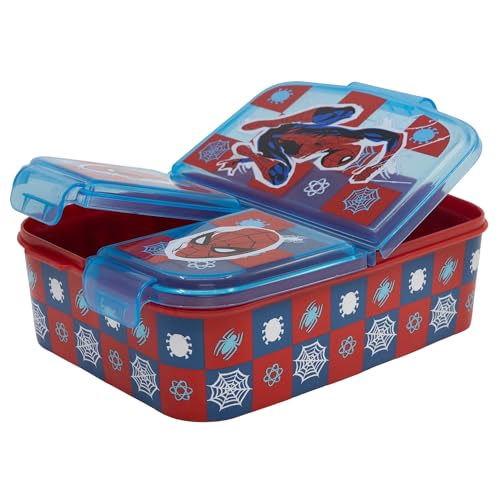 Gluman Partition Lunch Box for Kids with Snap Lock Closure | 4 Compartment Lunch Box for School | 4 Tier Air Tight Lunch Box for Kids Fresh Box for Pasta, Salad, Wraps 500 ml (Disney Spiderman) - Image 1
