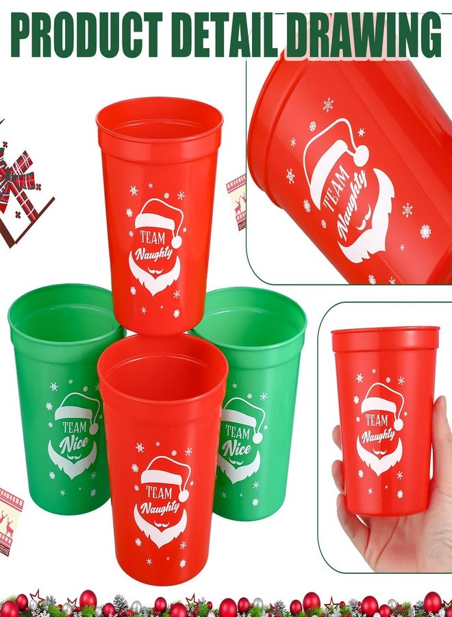 Funtery 40 Pcs Christmas Party Cups 16 oz Xmas Team Naughty or Nice Cups Plastic Red Green Cocktail Tumbler with Foil Xmas Party Eve Decoration Stadium Disposable Reusable Drinkware Holiday Supplies Adult - Image 3
