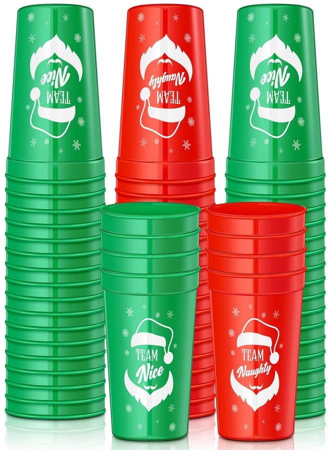 Funtery 40 Pcs Christmas Party Cups 16 oz Xmas Team Naughty or Nice Cups Plastic Red Green Cocktail Tumbler with Foil Xmas Party Eve Decoration Stadium Disposable Reusable Drinkware Holiday Supplies Adult - Image 1