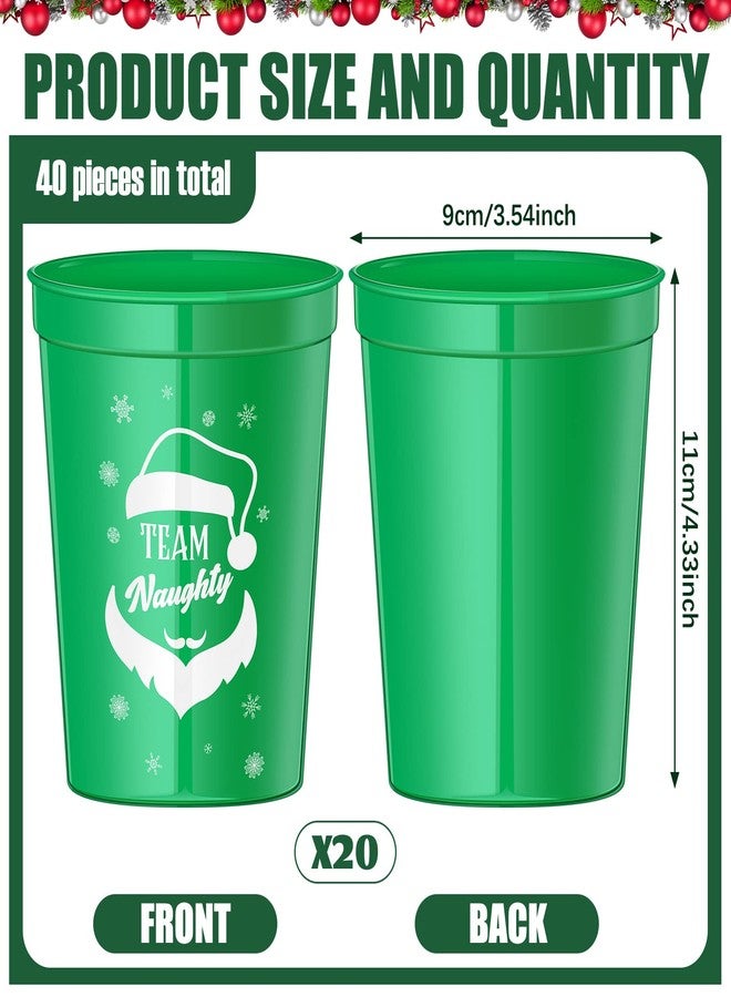 Funtery 40 Pcs Christmas Party Cups 16 oz Xmas Team Naughty or Nice Cups Plastic Red Green Cocktail Tumbler with Foil Xmas Party Eve Decoration Stadium Disposable Reusable Drinkware Holiday Supplies Adult - Image 2