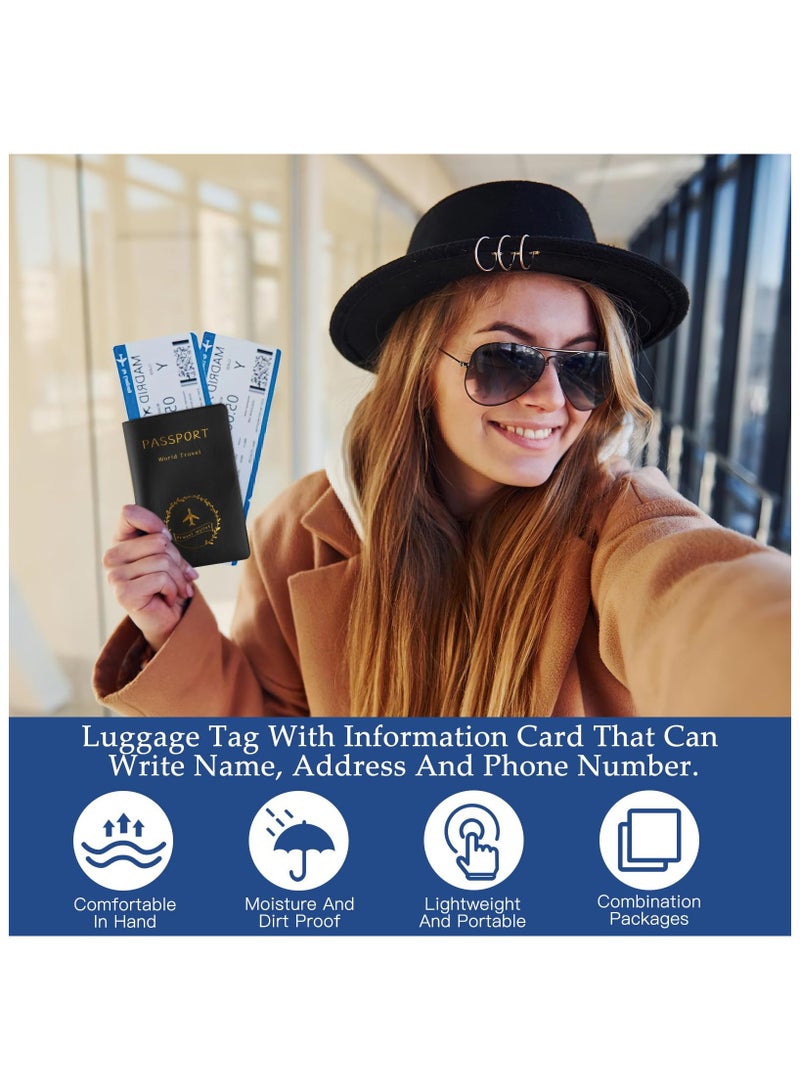 Zikra Passport Covers 2 Pieces, Pu Leather Passport Case with 2 Pieces Luggage Tags, Couples Passport Holder for Men and Women, Passport Wallet for Storing Passport Boarding Passes Credit Card - Image 4