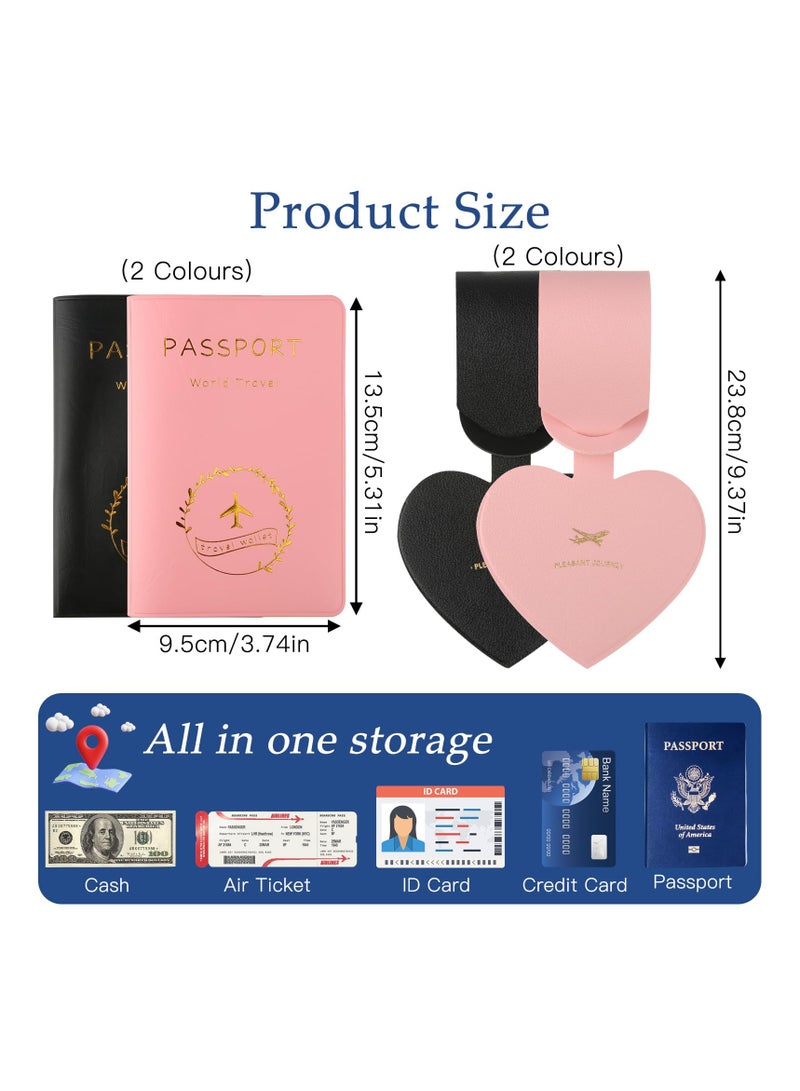 Zikra Passport Covers 2 Pieces, Pu Leather Passport Case with 2 Pieces Luggage Tags, Couples Passport Holder for Men and Women, Passport Wallet for Storing Passport Boarding Passes Credit Card - Image 2