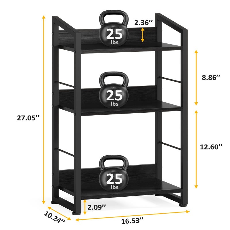 Hosfais Book Shelf Small Bookshelf: 3-Tier Wood Bookcase Industrial Bookshelf with Edge Protection Metal Narrow Bookcase Storage Organizer Display Rack for Bedroom Home Office (Modern Black) - Image 5