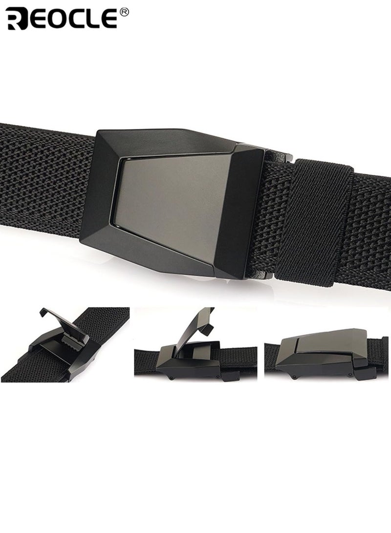 REOCLE Nylon Stretch Belt for Men Elastic Tactical Golf Belt Hiking Rigger Webbing Work Belt with Heavy Duty Quick Release Buckle for Jeans Woven Elastic Casual Outdoor and Work Use - Image 2