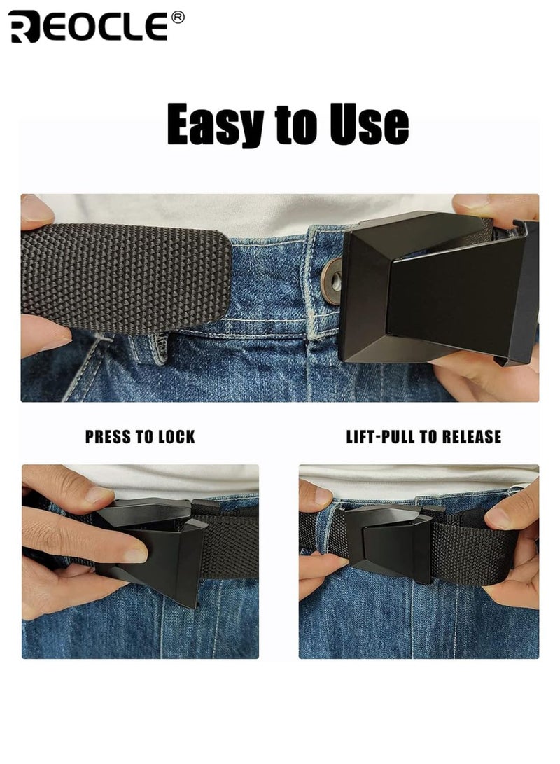 REOCLE Nylon Stretch Belt for Men Elastic Tactical Golf Belt Hiking Rigger Webbing Work Belt with Heavy Duty Quick Release Buckle for Jeans Woven Elastic Casual Outdoor and Work Use - Image 4
