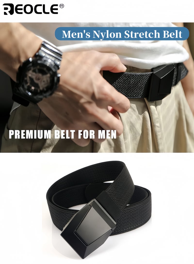 REOCLE Nylon Stretch Belt for Men Elastic Tactical Golf Belt Hiking Rigger Webbing Work Belt with Heavy Duty Quick Release Buckle for Jeans Woven Elastic Casual Outdoor and Work Use - Image 1