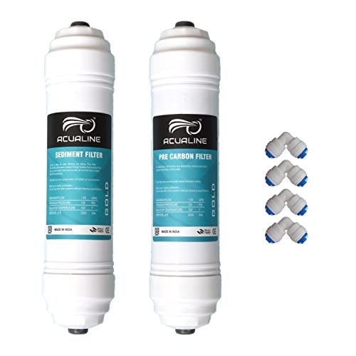 ACUALINE Gold Inline Filter Cartridge Set for RO Water Purifier | Pre Carbon (GAC) & Sediment Filters | Push Fit Elbow Connectors | Compatible with Aquafresh, Livpure and Other RO Systems - Image 1
