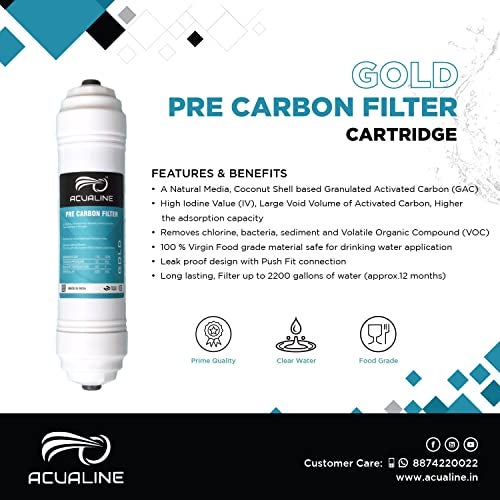 ACUALINE Gold Inline Filter Cartridge Set for RO Water Purifier | Pre Carbon (GAC) & Sediment Filters | Push Fit Elbow Connectors | Compatible with Aquafresh, Livpure and Other RO Systems - Image 4