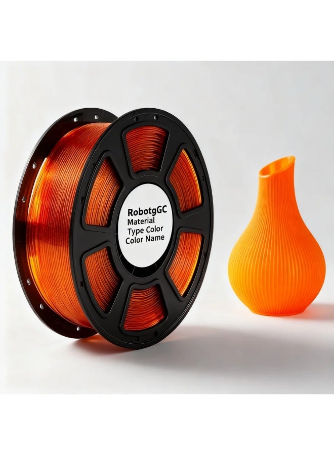 robotgcc PETG Crystal Orange 1.75mm 3D Printing Material 1KG Spool for FDM 3D Printing Smooth Extrusion Stable Diameter ±0.02mm Low Warping Strong Layer Adhesion High Strength Transparent Effect Easy Print PETG 3D Printing Material for Prototyping Engineering Models DIY Education Compatible with Most 3D Printers Semi Transparent Glossy Finish Impact Resistance Durable Performance Continuous Printing No Clogging Uniform Winding Precision Printing Reliable Output - Image 1