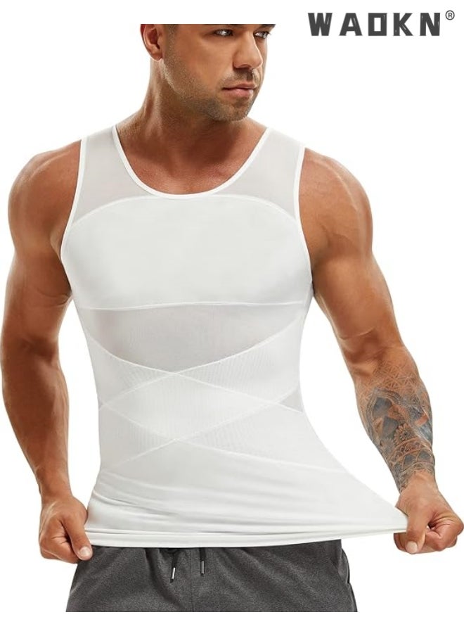 WAOKN Men Chest Compression Vest Body Shaper Sleeveless Posture Corrector Slimming Tummy Control Waist Trimmer Mesh Tops Compression Shirt for Men Slimming Undershirt Body Shaper Tank top Shapewear Vest  - Image 1
