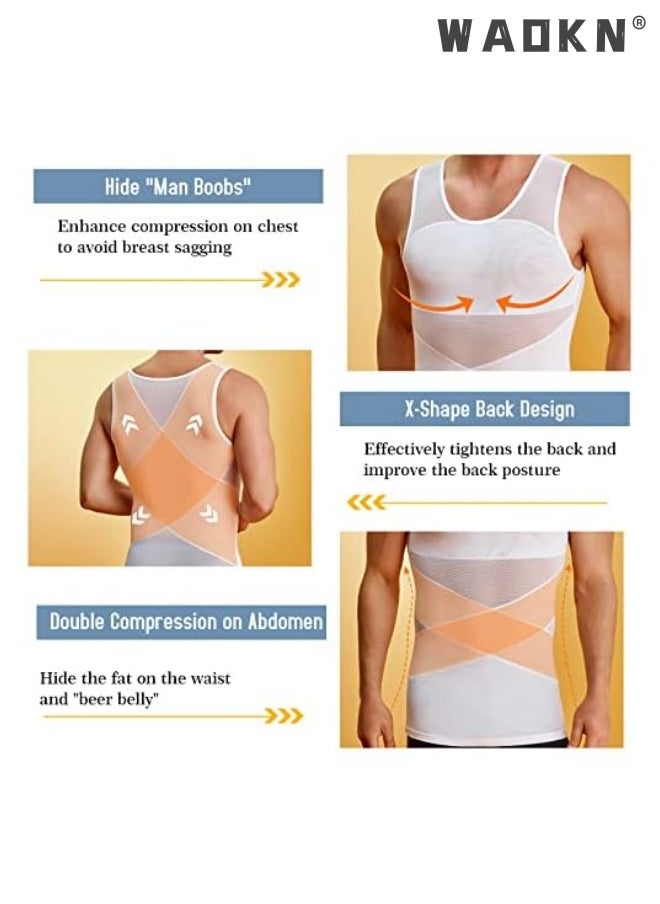 WAOKN Men Chest Compression Vest Body Shaper Sleeveless Posture Corrector Slimming Tummy Control Waist Trimmer Mesh Tops Compression Shirt for Men Slimming Undershirt Body Shaper Tank top Shapewear Vest  - Image 2