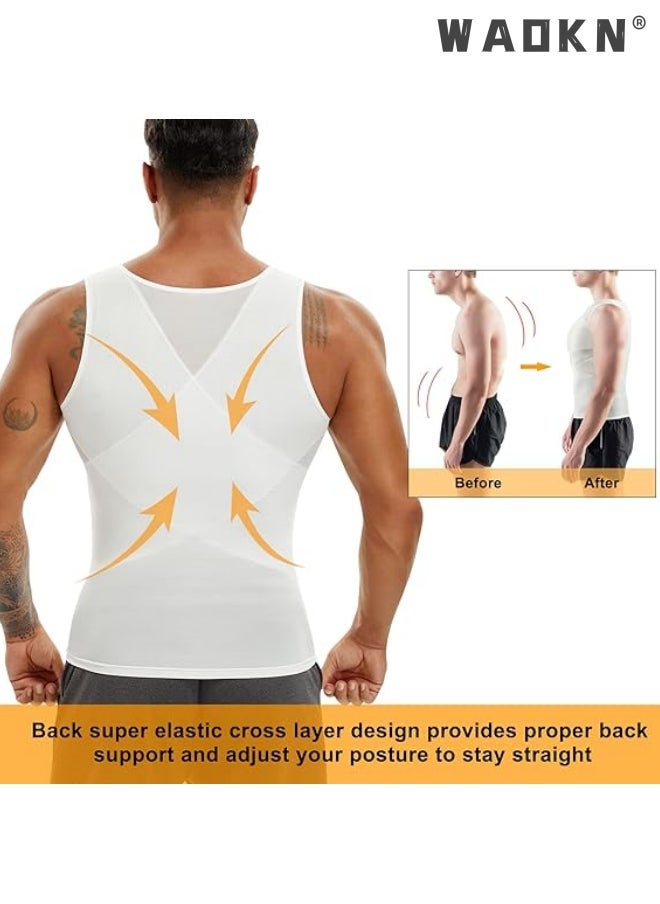 WAOKN Men Chest Compression Vest Body Shaper Sleeveless Posture Corrector Slimming Tummy Control Waist Trimmer Mesh Tops Compression Shirt for Men Slimming Undershirt Body Shaper Tank top Shapewear Vest  - Image 4