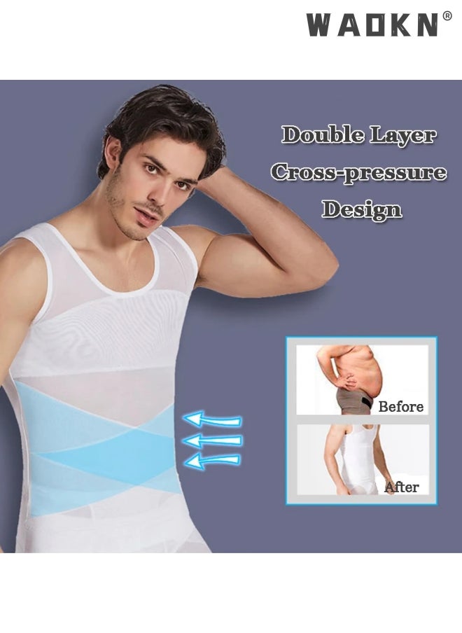 WAOKN Men Chest Compression Vest Body Shaper Sleeveless Posture Corrector Slimming Tummy Control Waist Trimmer Mesh Tops Compression Shirt for Men Slimming Undershirt Body Shaper Tank top Shapewear Vest  - Image 3