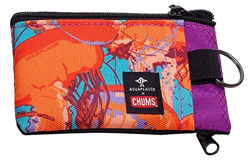 Chums Surfshorts Wallet - Lightweight Slim Wallet with RFID Blocking Card & Clear ID Window - Zippered, Minimalist Wallet w/Key Ring (Aqua Flauge Jellyfish) - Image 1