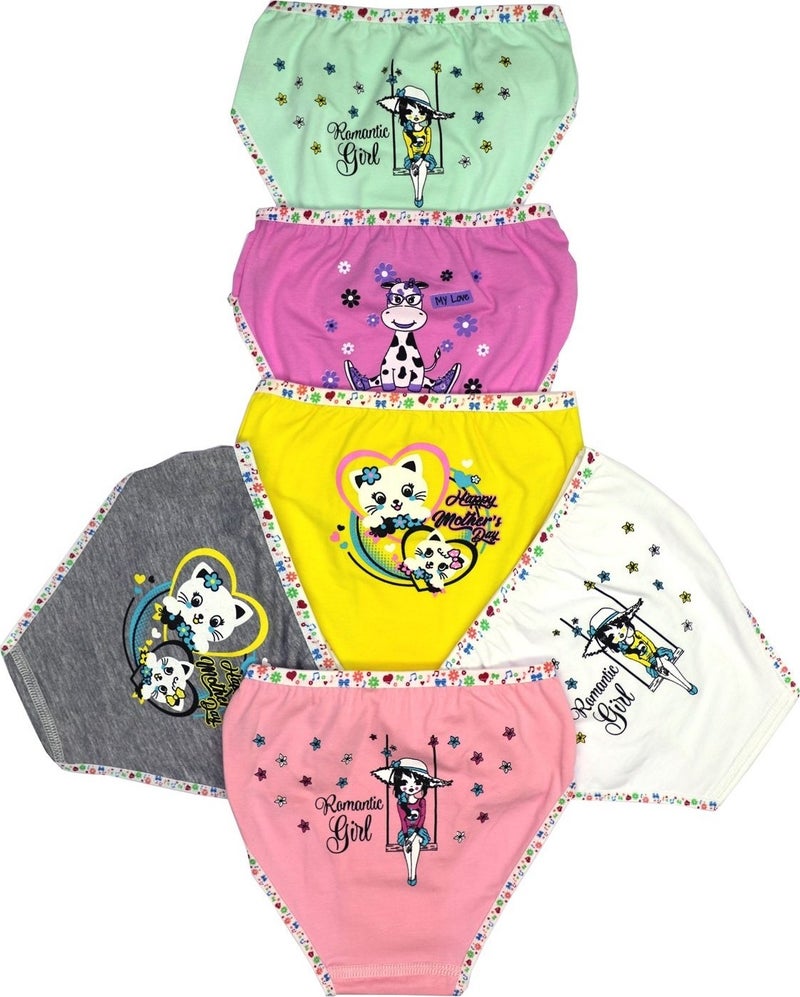 Tutku 6 Pieces Back Printed Lycra Girl's Panties 