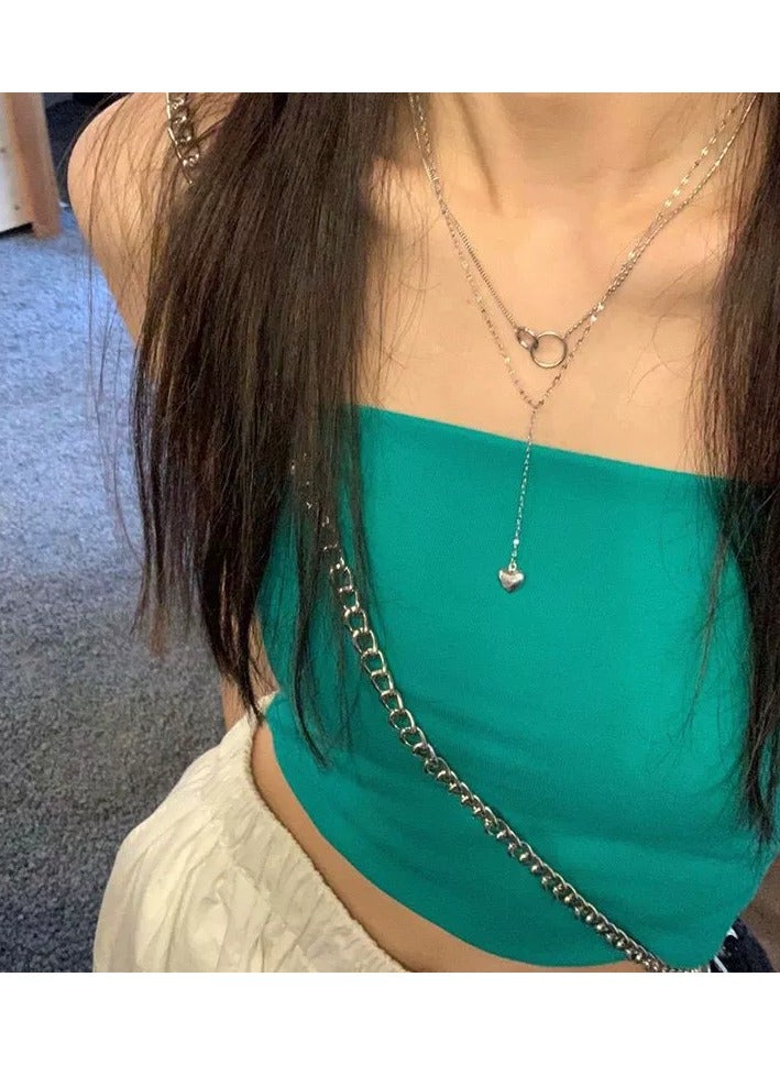 Goolsky قلادة قلب مزدوجة الطبقات بأسلوب سولت - تصميم فاخر إندي، سلسلة عظم الترقوة العصرية - Image 1