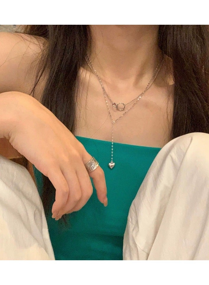 Goolsky قلادة قلب مزدوجة الطبقات بأسلوب سولت - تصميم فاخر إندي، سلسلة عظم الترقوة العصرية - Image 2