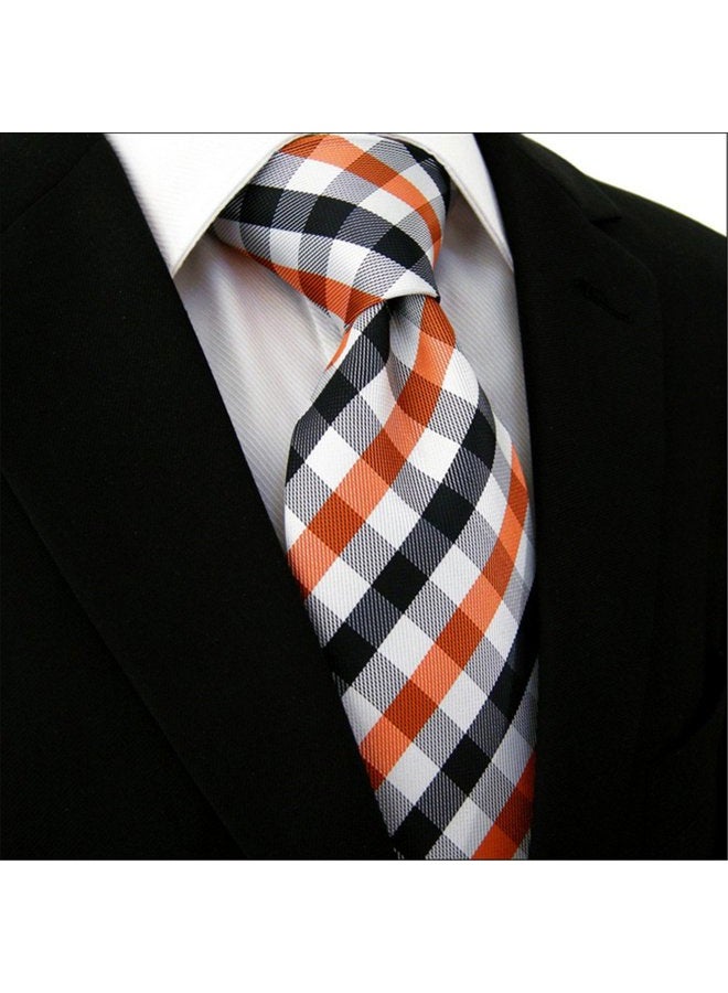 Secdtie Men Classic Black White Orange Jacquard Silk Tie Formal Necktie YUE15 - Image 4