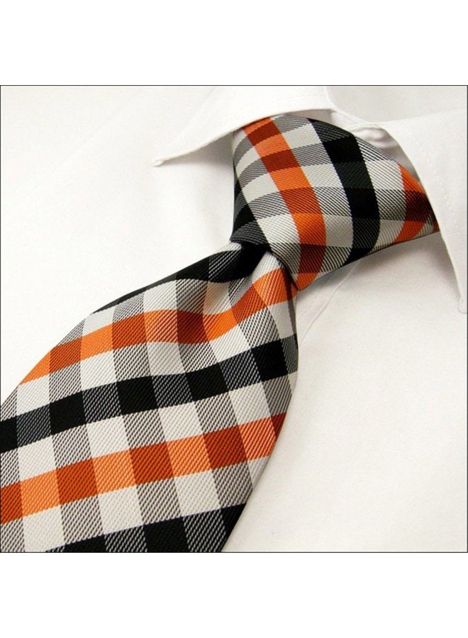 Secdtie Men Classic Black White Orange Jacquard Silk Tie Formal Necktie YUE15 - Image 3