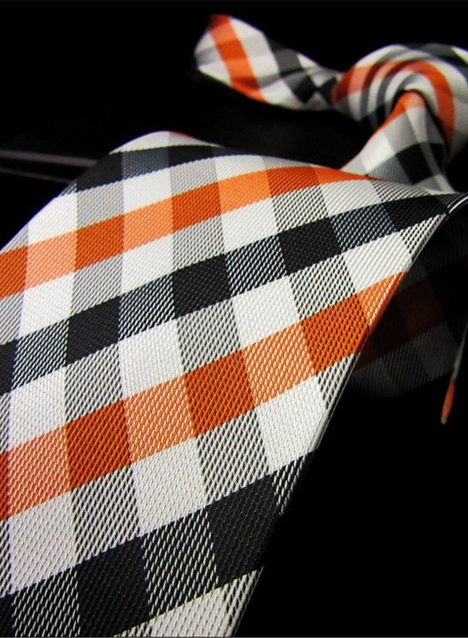 Secdtie Men Classic Black White Orange Jacquard Silk Tie Formal Necktie YUE15 - Image 5