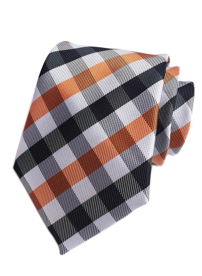 Secdtie Men Classic Black White Orange Jacquard Silk Tie Formal Necktie YUE15 - Image 1