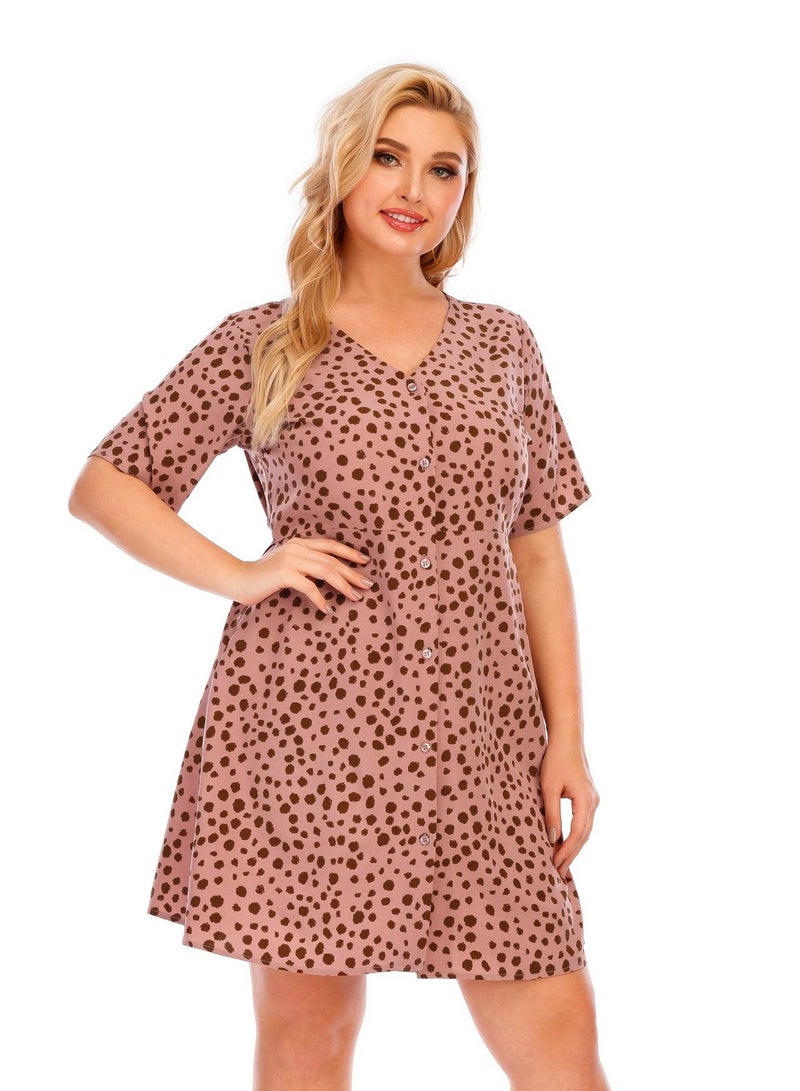 Loquat New Summer Plus-size Women's Short-sleeved Dress Pink  - Image 1